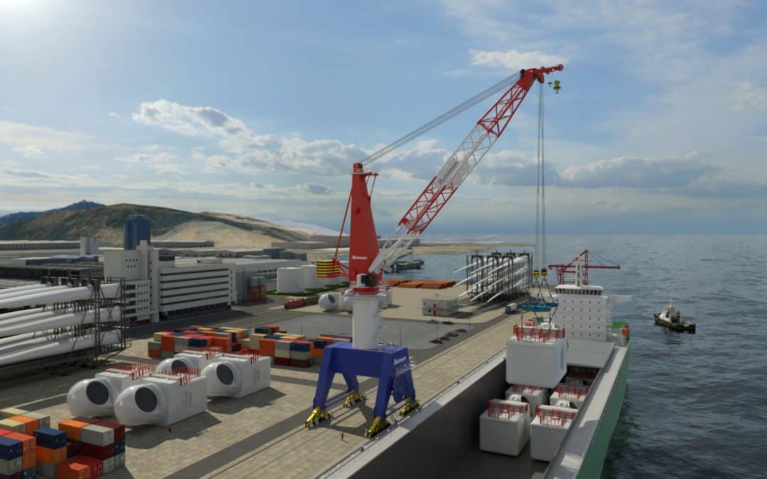 HUISMAN LAUNCHES 700MT TRAVELLING QUAYSIDE CRANE FOR  HANDLING WIND TURBINE  COMPONENTS